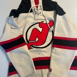 Men's Cream and Black Lace-Up Hockey Sweatshirt